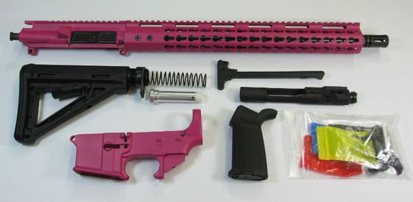 Pink ar-15 Rifle kit with lower and Magpul Stock