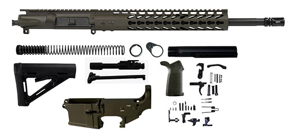 16 inch AR-15 Rifle Kit with 12" keymod rail - OD Green