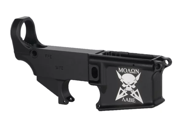 Personalized laser etching of MOLON AABE SKULL on 80% AR-15 lower in black finish
