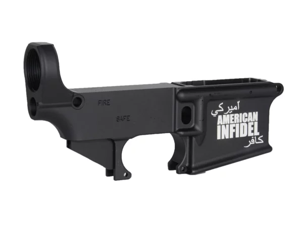 Elevate Your Build with Laser Engraved American INFIDEL on 80% AR-15 Black Lower