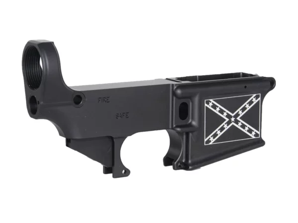 Patriotism and craftsmanship unite in the laser engraved Confederate flag on 80% AR-15 lower.