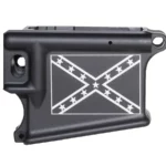 High-quality laser engraved Confederate flag design on 80% AR-15 black lower receiver.