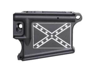 High-quality laser engraved Confederate flag design on 80% AR-15 black lower receiver.