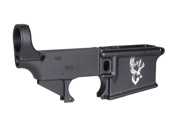 Laser engraved wildlife design including deer on 80% AR-15 black lower receiver