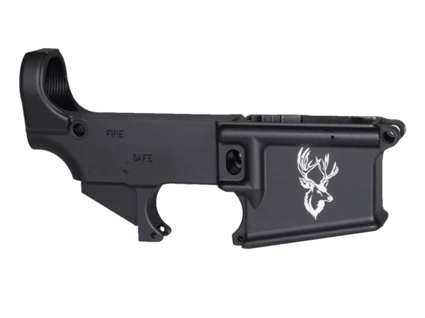 80% AR-15 black lower featuring majestic laser engraved deer head design