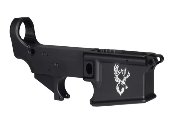 Precision Engraved Deer Head on AR-15 80% Lower in Black Finish