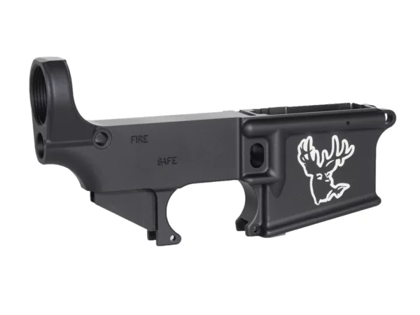 Personalizable Laser Engraved Deer Head 3 design on 80% AR-15 black lower receiver.