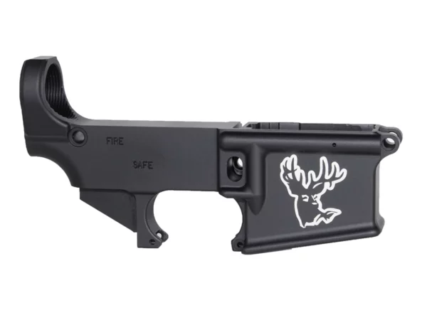 Exquisite Laser Engraved Deer Head 3 artwork on 80% AR-15 black lower receiver.