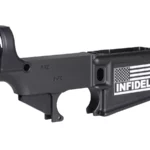 Laser Engraved INFIDEL and American Flag on 80% AR-15 Black Lower Receiver