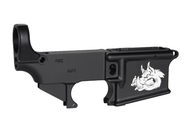 Upgrade your AR-15 with an 80% laser engraved hog head design on sleek lower receiver.