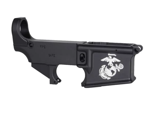 Marines crest laser engraved on premium 80% AR-15 black lower.