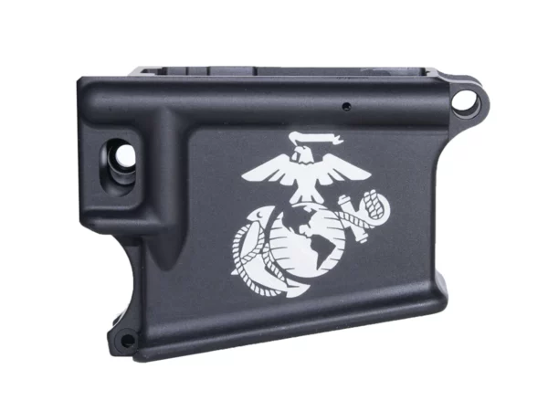 Laser Engraved Marines Logo on 80% AR-15 Black Lower – Premium Firearm Art