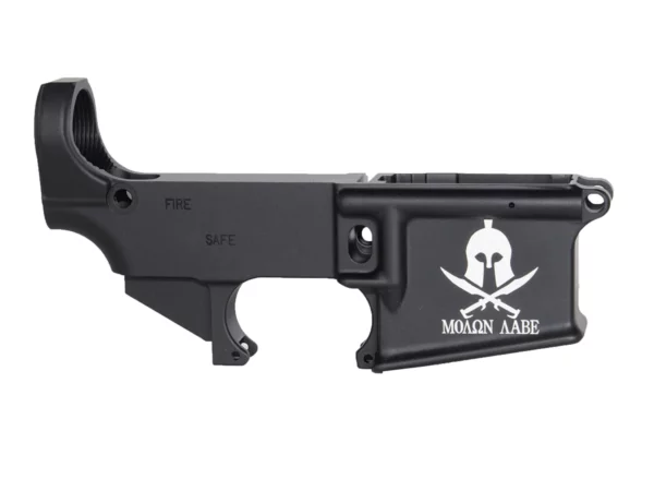 Laser Engraved MOLON AABE SPARTAN with Custom Design on AR-15 Black Lower