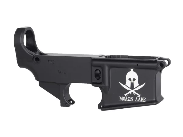 Detailed Laser Engraved MOLON AABE SPARTAN on AR-15 Black Lower