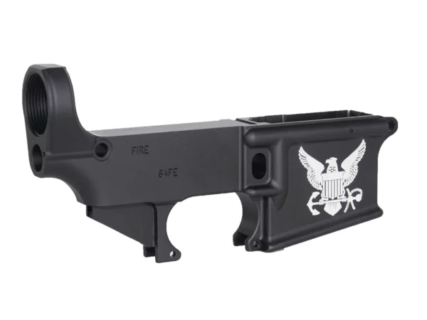 Custom Laser Engraved Navy Logo on AR-15 Black Lower