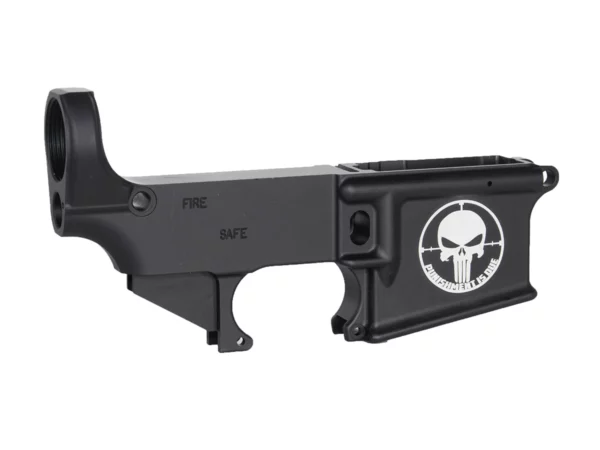 Custom Laser Engraved Punisher Punishment is Due 80% on AR-15 Black Lower