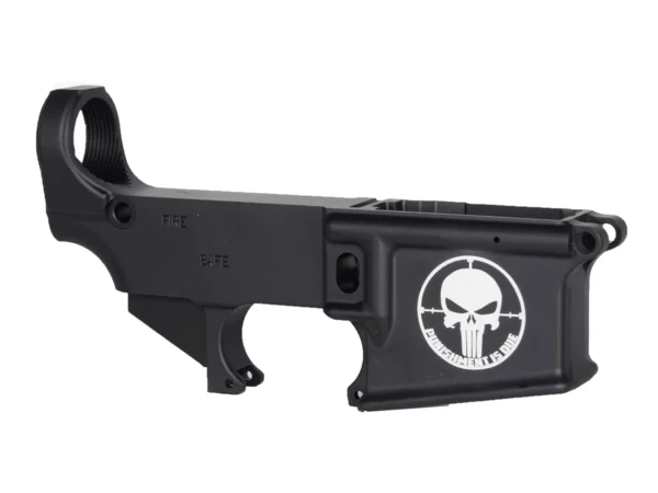 Detailed Laser Engraved Punisher Punishment is Due 80% on AR-15 Black Lower