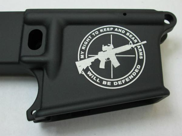 80% lower with laser engraved Right to Bear Arms Defended