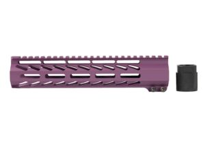 Close-up view of the M-Lok slots on a 10-inch Purple AR-15 Handguard