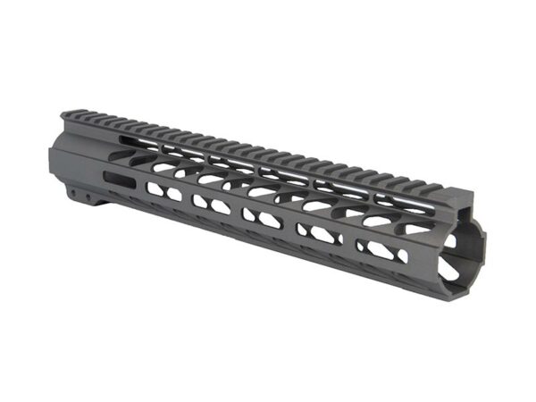 Detailed shot of the M-lok slots on a 12-inch Tungsten AR-15 Handguard
