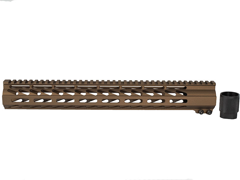 TRIROCK TAN/FDE NSR 15 Inches Free Float KeyMod AR15 AR-15 Handguard with Rail Mounted Steel Barrel Nut fit .223 5.56 Rifles 