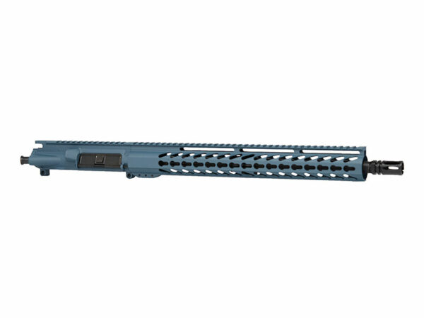 Command Attention with Blue Titanium: 16″ AR-15 Rifle Kit by Daytona with 15″ Keymod Rail.