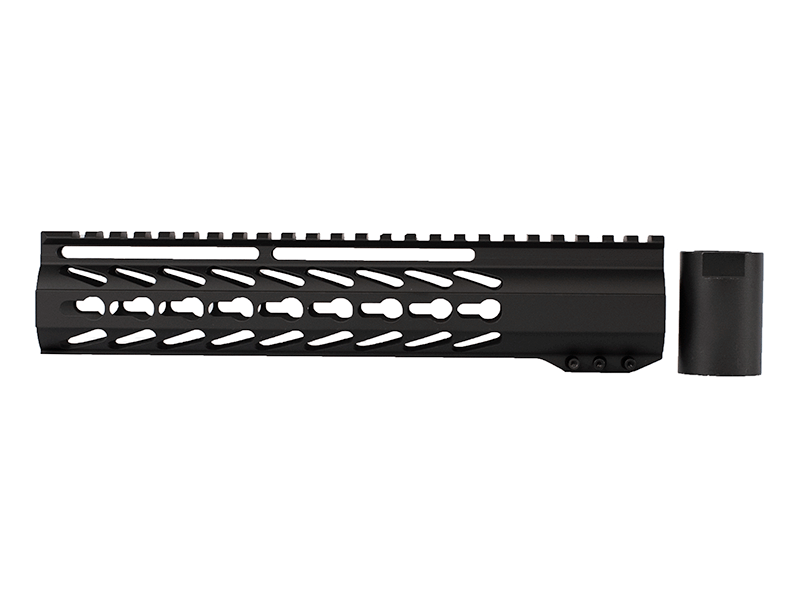 Close-up view of Daytona Tactical's precision-crafted 10" Black Keymod Rail.