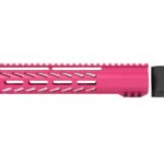 A 10-inch Pink AR-15 House Made M-lok Handguard attached to an AR rifle, set against a neutral background.