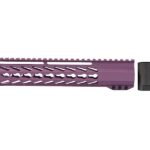A vibrant 10" House Keymod Handguard in Purple, mounted on an AR rifle.