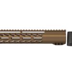 Close-up view of the 10" House M-LOK Burnt Bronze Free Float Rail by Daytona Tactical.