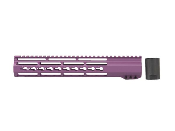 Close-up of the riveted details on the AR-15 12" Custom Slim Lightweight Keymod Handguard in a striking shade of purple.