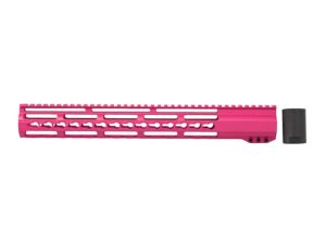 Detailed image of the cerakote-coated AR-15 15" Pink Riveted Keymod Handguard Rail.