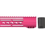 Straight on view of the Pink 7" Riveted Keymod Handguard Free Float, showcasing its unique riveted design.