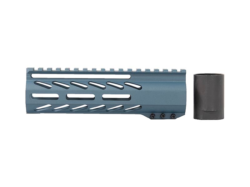 Sleek 7" House Keymod Handguard in Titanium Blue on an AR rifle.