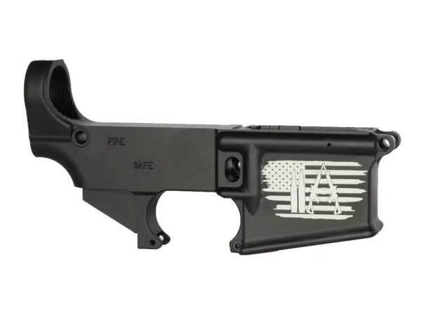 Detailed Laser Engraved American 2A Flag on AR-15 Black Lower - 80%