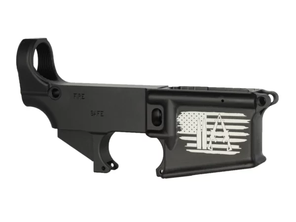 Personalized Laser Engraving of American 2A Flag on AR-15 Black Lower - 80%
