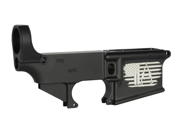 Laser Engraved American 2A Flag with Personalized Elements on AR-15 Black Lower - 80%