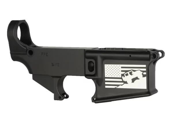 Laser-engraved off-roading-themed design on 80% AR-15 black lower receiver.