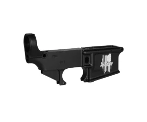 Close-up of laser-engraved 'Merica flag on 80% black lower receiver