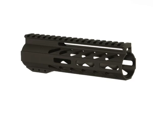 Close-up of the 7-inch olive drab green AR-15 M-LOK handguard.