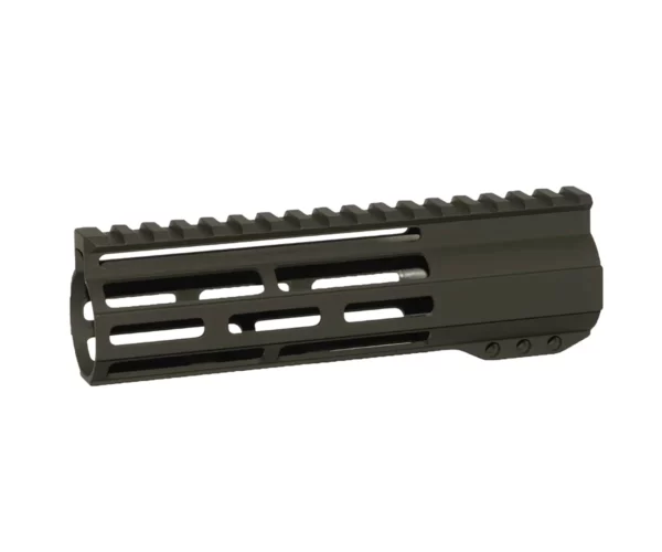 Full AR15 pistol setup with a prominent 7-inch M-LOK handguard in olive drab green.
