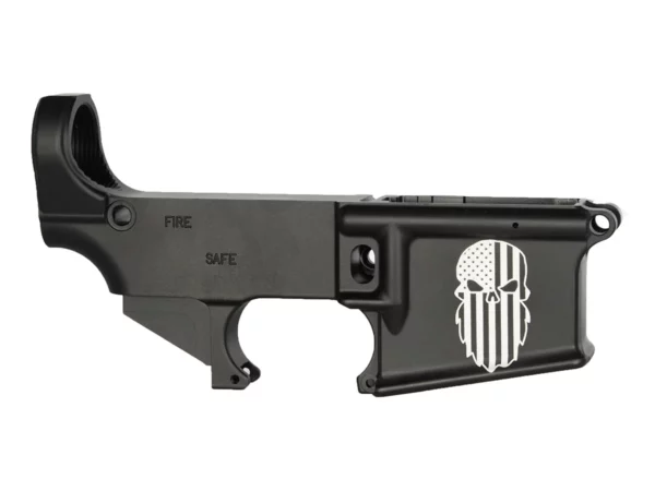 Detailed Laser Engraved American Bearded Skull Flag on 80% AR-15 Black Lower