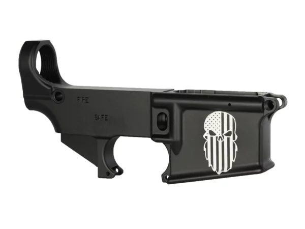 Personalized Laser Engraving of American Bearded Skull Flag on 80% AR-15 Black Lower
