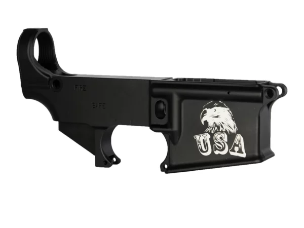 Laser engraved American eagle on AR-15 lower receiver