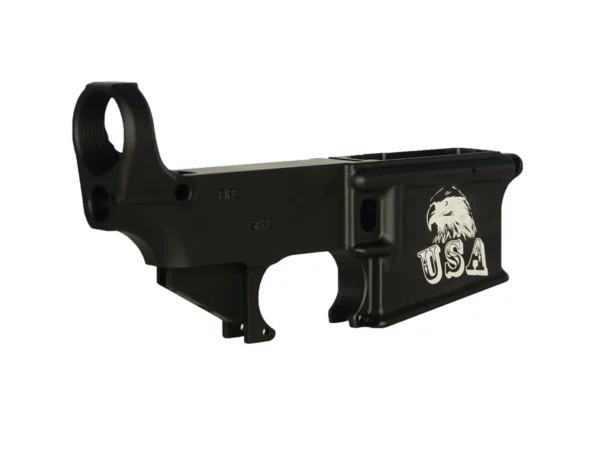 Laser engraved bald eagle on 80% AR-15 anodized lower receiver