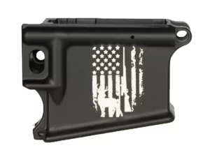 Laser engraved American flag with deer and rifle, a symbol of unity