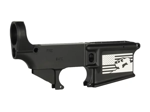 Unique AR-15 black lower featuring laser-engraved patriotic Jeep design.