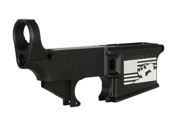 Precision laser etched American Flag and Jeep artwork on 80% AR-15 lower receive