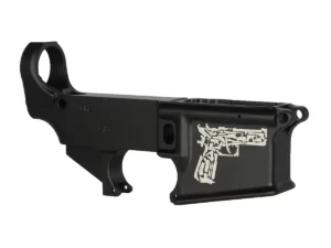 Personalized Laser Engraving of Handgun Collage of Iconic Firearms on 80% AR-15 Black Lower