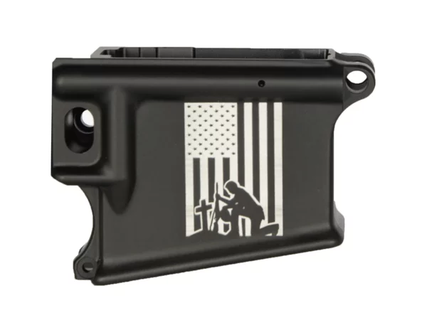 AR 15 80 lower with American Flag, Cross and Kneeling Soldier